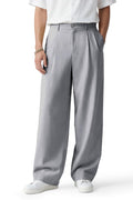 Heyfanee Mens Casual Pants Baggy with Pleats Slacks for Men Relaxed fit Lightweight Chinos Light Grey 34