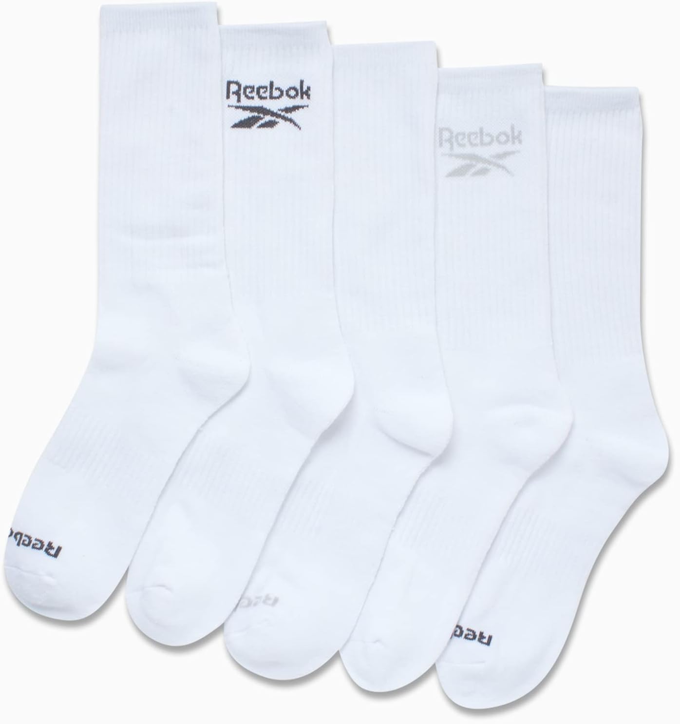 Reebok Mens Athletic Crew Socks - 5 Pack Moisture Wicking Cushioned Athletic Socks for Men with Reinforced Seams (6-12.5), Size 6-12.5, All White