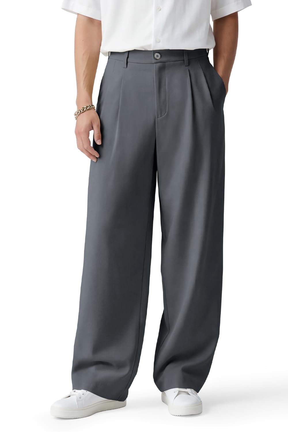 Heyfanee Mens Business Casual Pants Relaxed Fit Chino Dress Pants for Men Baggy Slacks Dark Grey 34