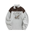 ZAFUL Men's Letters Embroidered Raglan Sleeve Quarter Zip Fleece Vintage Pullover Sweatshirt (ALASKA-Deep Coffee, L)