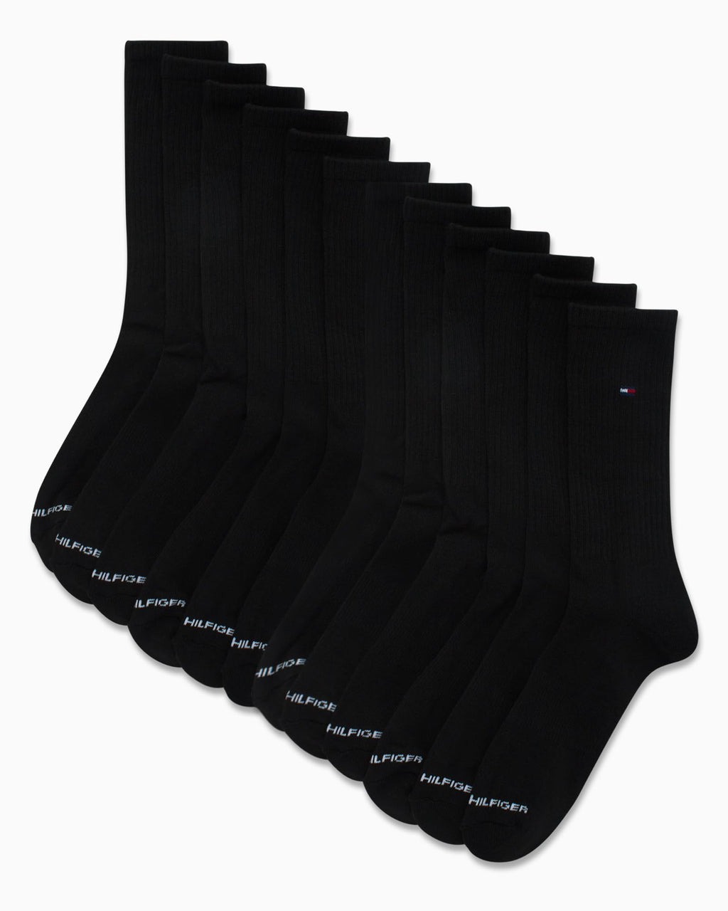 Tommy Hilfiger Mens Crew Socks - 12 Pack Cotton Blend Cushioned Athletic Performance Crew Length Running Socks for Men, Size 7-12, Pure Black