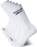 Reebok Mens Athletic Crew Socks - 5 Pack Moisture Wicking Cushioned Athletic Socks for Men with Reinforced Seams (6-12.5), Size 6-12.5, All White