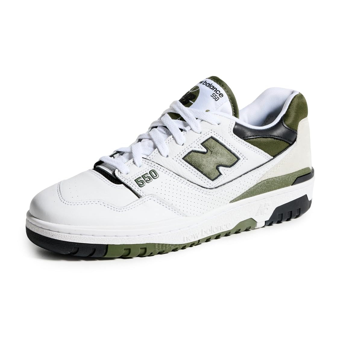 New Balance Men's 550 Sneakers, White/Dark Olivine, 9 Medium US