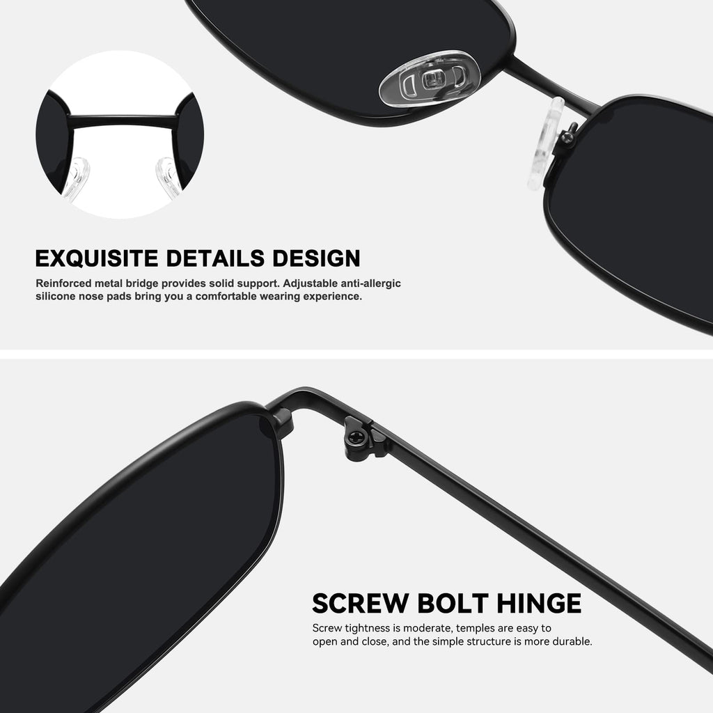 Fozono Rectangle Sunglasses for Womens Mens 90s Retro Small Narrow Square Frame UV400 Protection/Black Gray