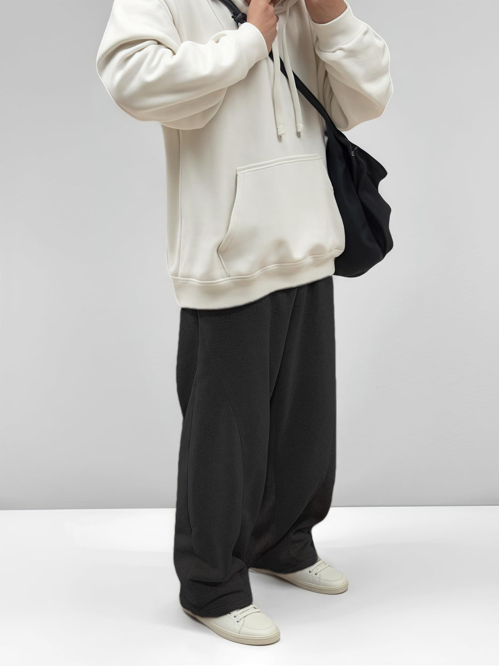 LuminBlaze Men’s Baggy Sweatpants with Elastic Drawstring Waist, Wide-Leg Casual Loose Cotton Joggers with Deep Pockets Black