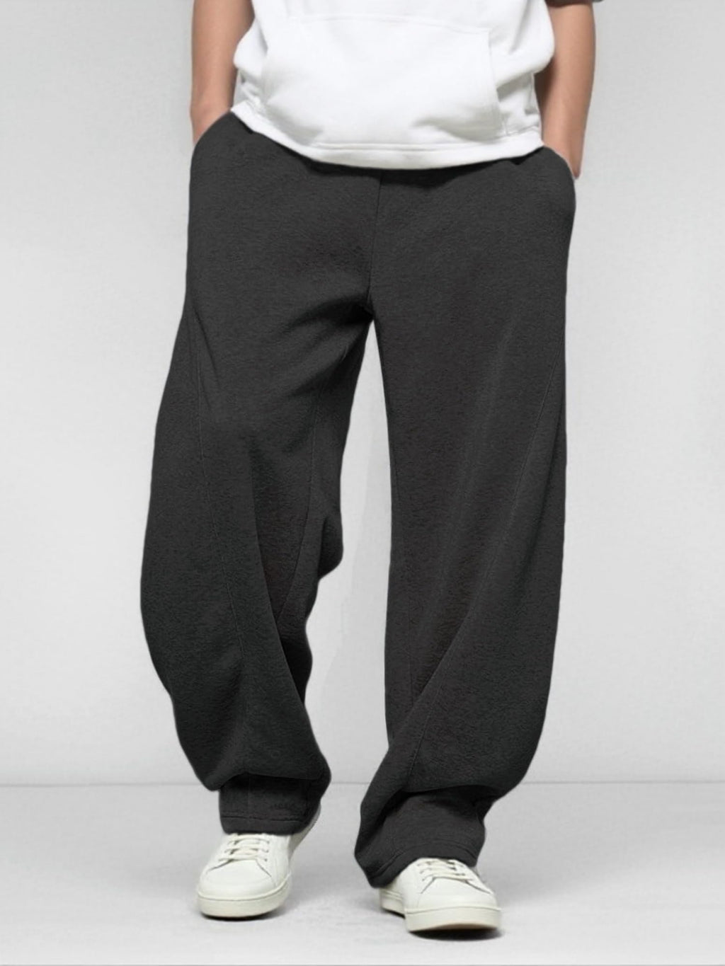 LuminBlaze Men’s Baggy Sweatpants with Elastic Drawstring Waist, Wide-Leg Casual Loose Cotton Joggers with Deep Pockets Black