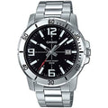 Casio MTP-VD01D-1BV Men's Enticer Stainless Steel Black Dial Casual Analog Sporty Watch, Silver, 48×42×10.7mm, Quartz Movement