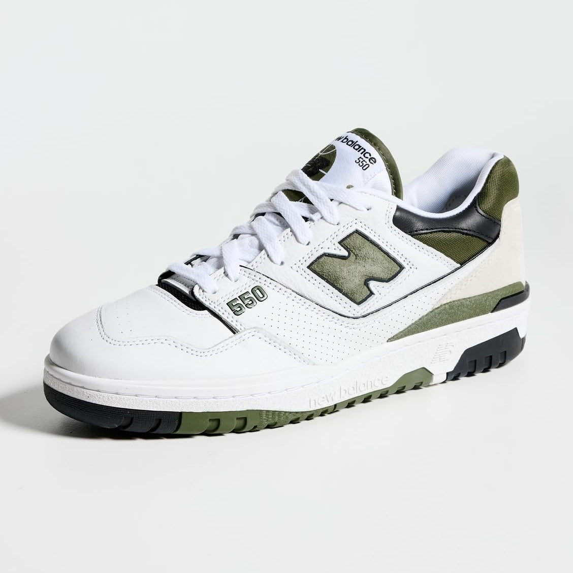 New Balance Men's 550 Sneakers, White/Dark Olivine, 9 Medium US
