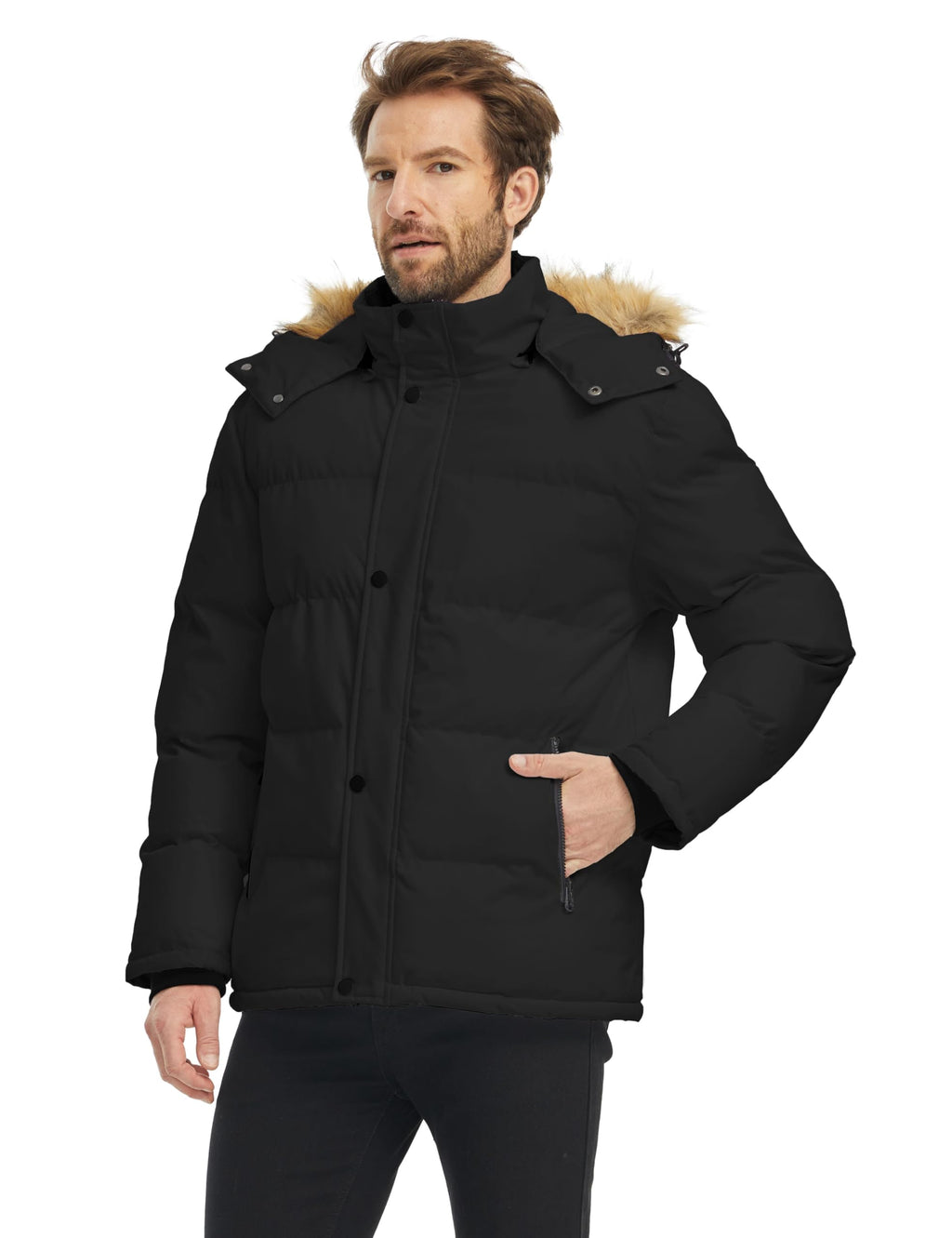 wantdo Men's Winter Jacket Black Puffer Jackets Winter Coat with Hood (Black, Medium)