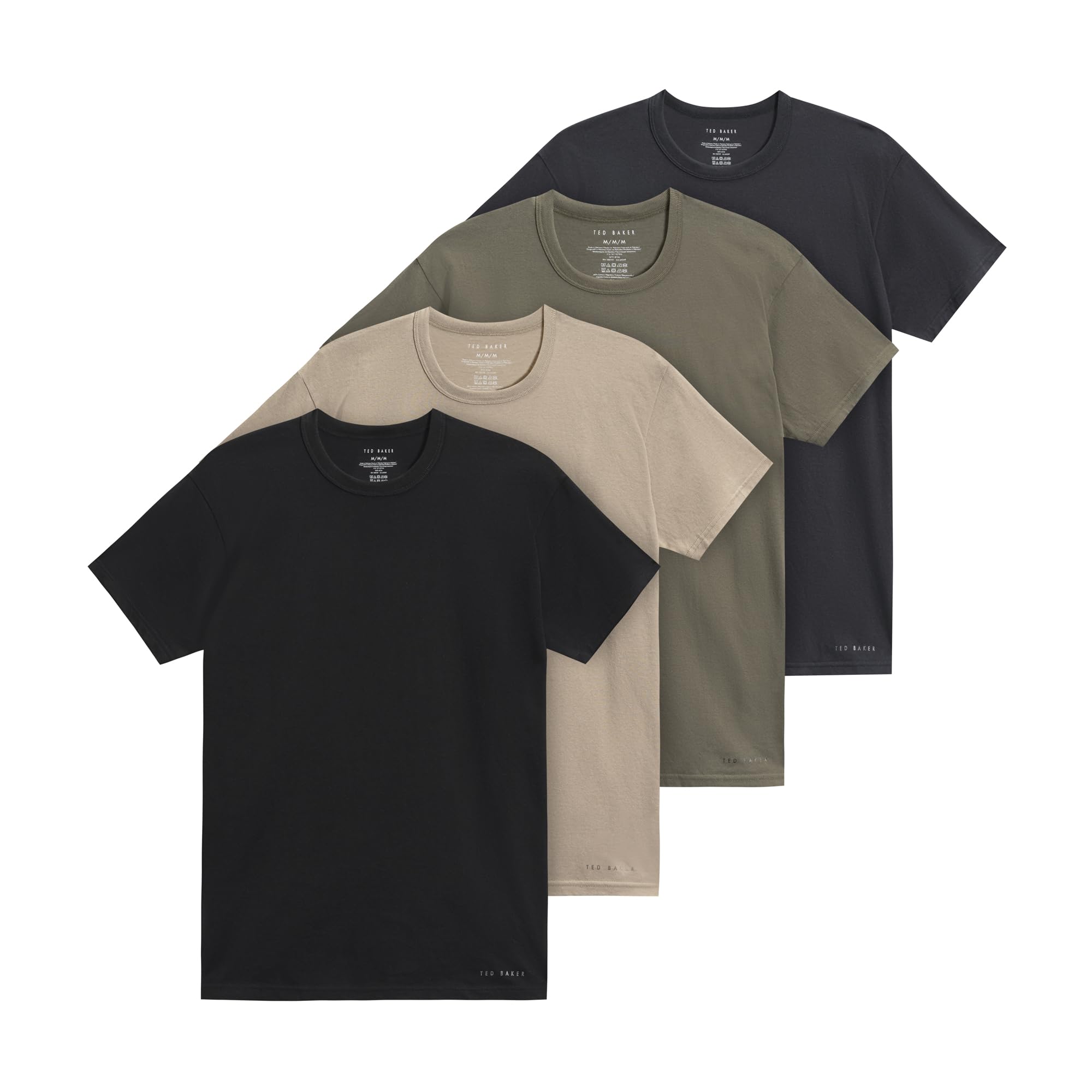 Ted Baker Men's 4-Pack Cotton Crewneck T-Shirt, Navy/Green, Medium