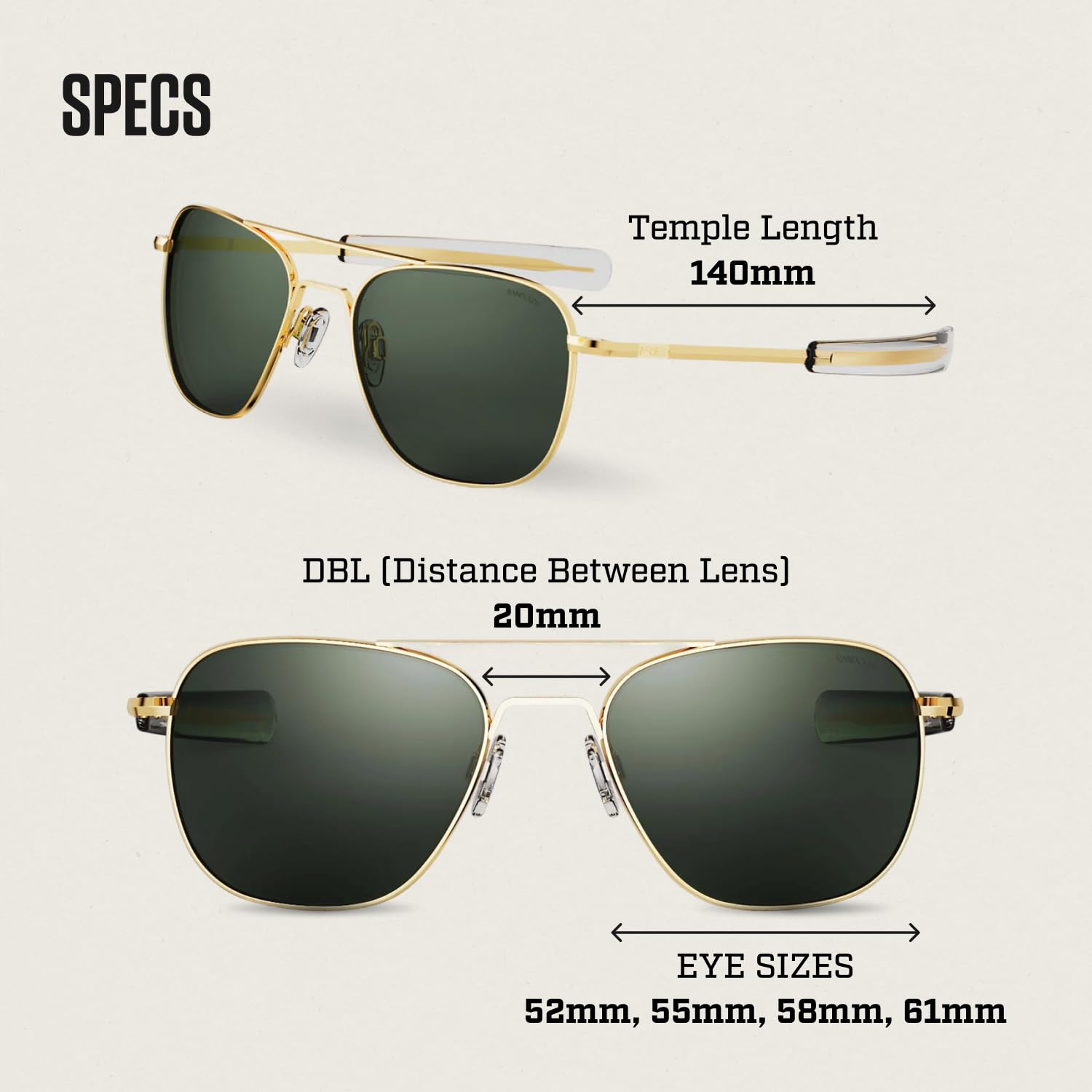 Randolph Eyewear Aviator Sunglasses for Women and Men – Classic Aviator Glasses Non-Polarized and 23k Gold Frame, UV Protection Sunglasses Made to Last a Lifetime (AGX Green)