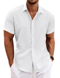 COOFANDY Men's Beach Wedding Shirt Casual Short Sleeve Linen Shirts Button Up Shirt