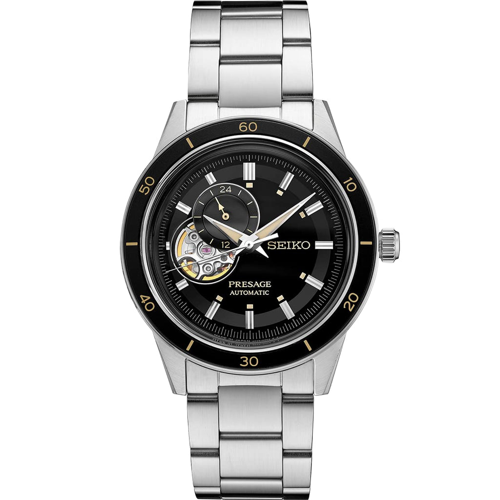 SEIKO SSA425 Automatic Watch for Men - Presage Collection - Black Open-Aperture Dial with Vintage 1960s Watch Inspiration - 50M Water Resistant