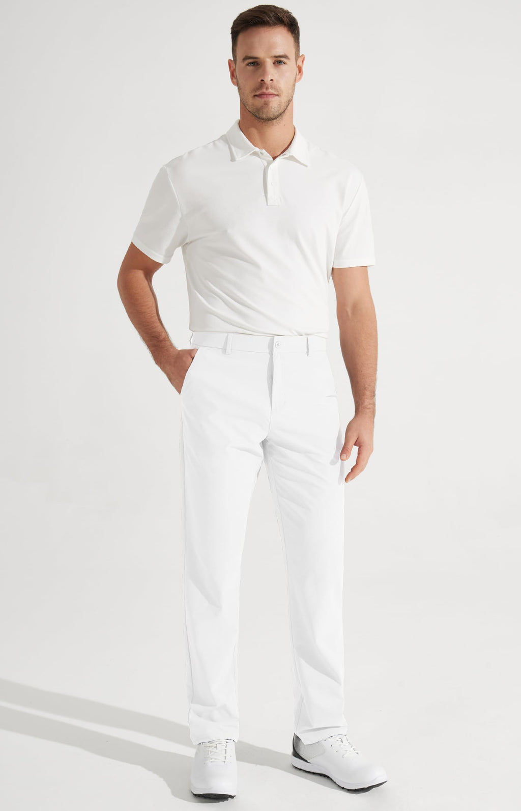 Libin Mens Golf Pants Stretch Work Dress Pants 30" Quick Dry Lightweight Business Casual Pant for Men Comfy Water Resistant, White, 34W x 30L