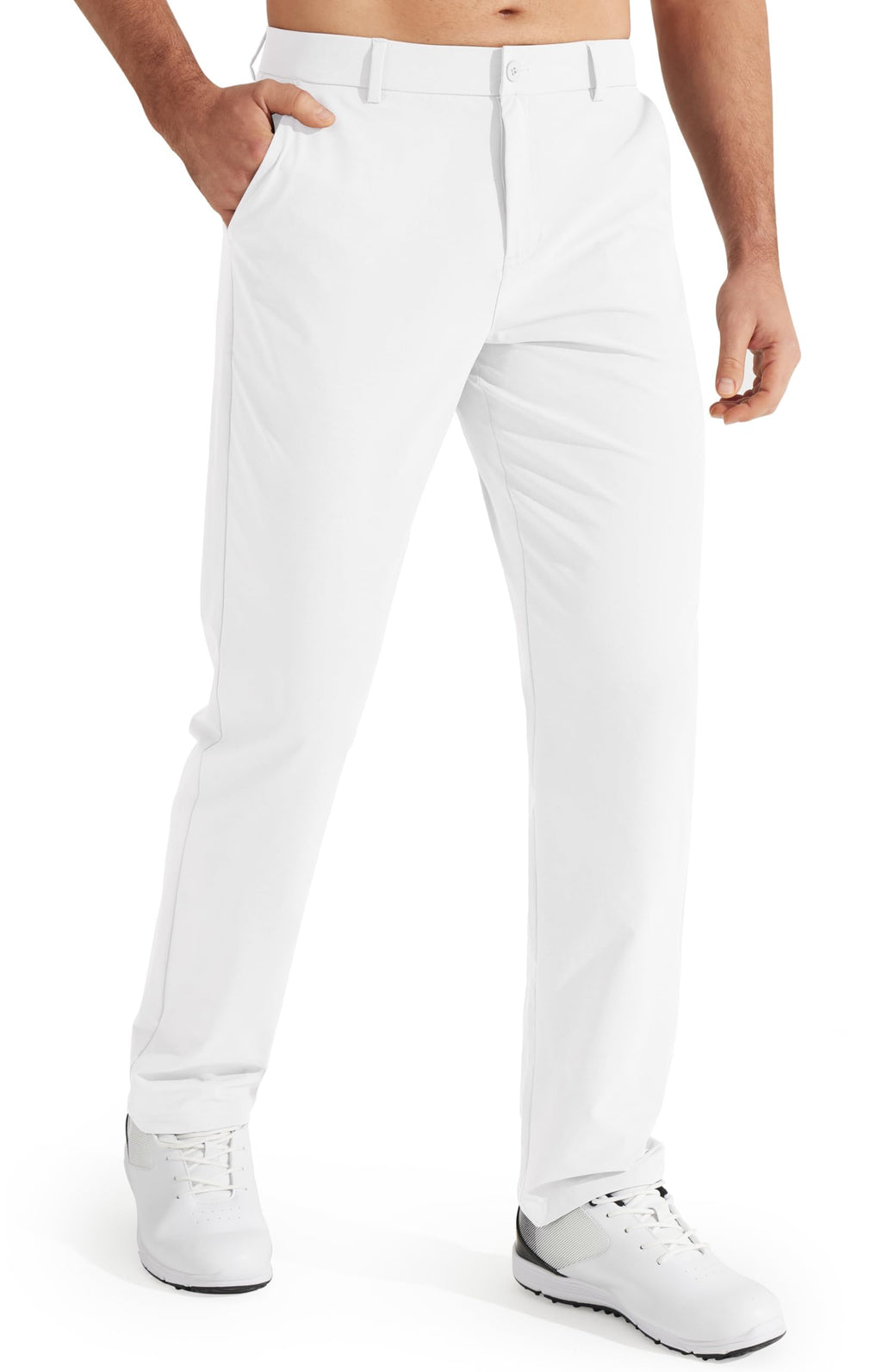 Libin Mens Golf Pants Stretch Work Dress Pants 30" Quick Dry Lightweight Business Casual Pant for Men Comfy Water Resistant, White, 34W x 30L