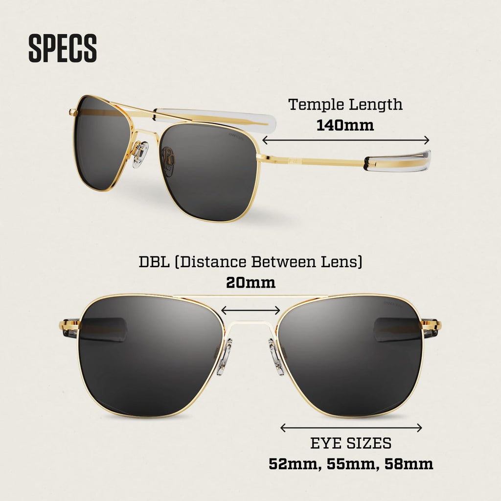 Randolph Eyewear Aviator Sunglasses for Women and Men – Classic Aviator Glasses Non-Polarized and 23k Gold Frame, UV Protection Sunglasses Made to Last a Lifetime (American Gray)