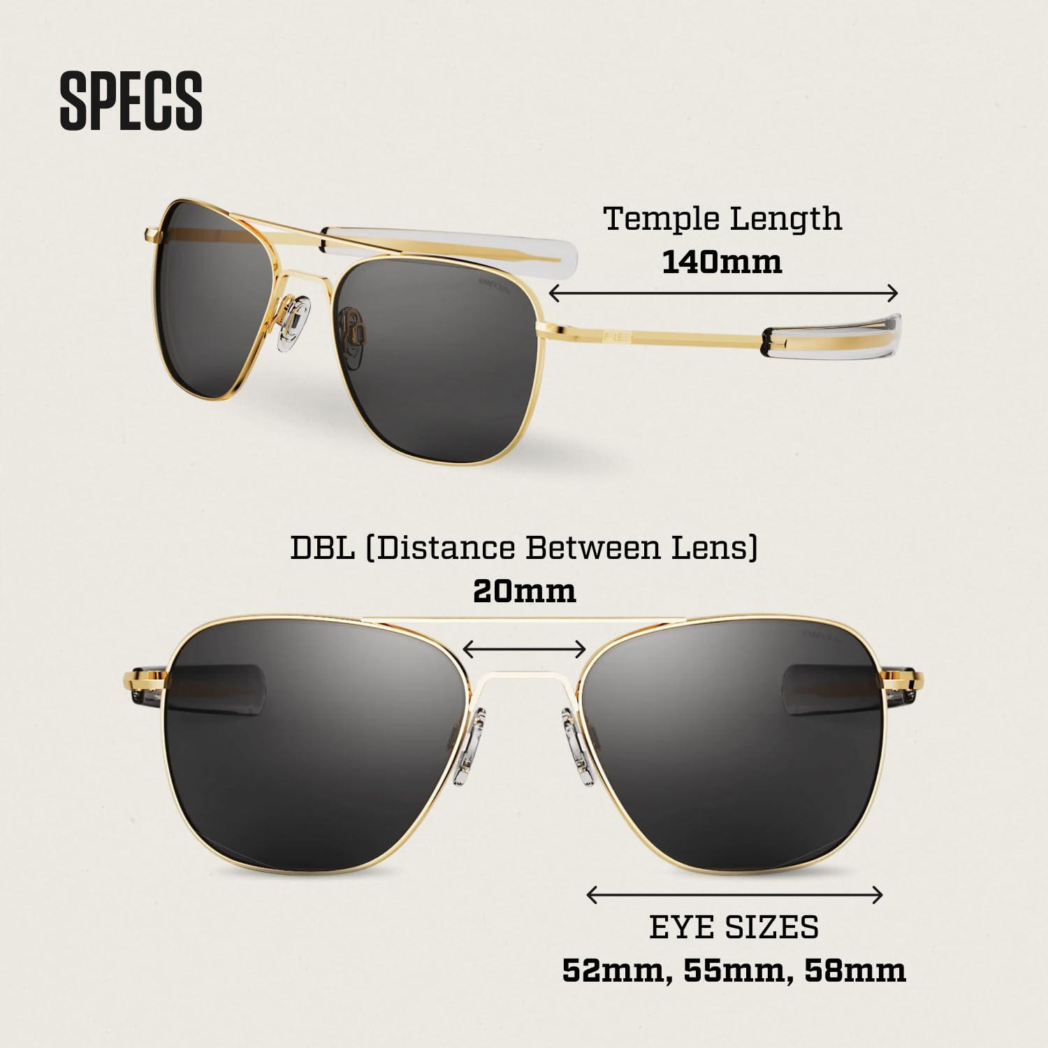 Randolph Eyewear Aviator Sunglasses for Women and Men – Classic Aviator Glasses Non-Polarized and 23k Gold Frame, UV Protection Sunglasses Made to Last a Lifetime (American Gray)