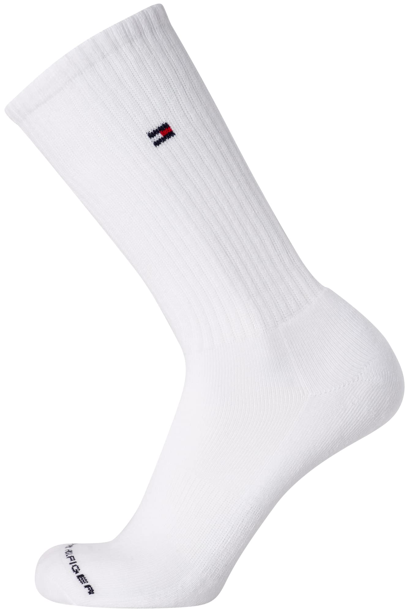 Tommy Hilfiger Mens Crew Socks - 12 Pack Cotton Blend Cushioned Athletic Performance Crew Length Running Socks for Men, Size 7-12, White Flag