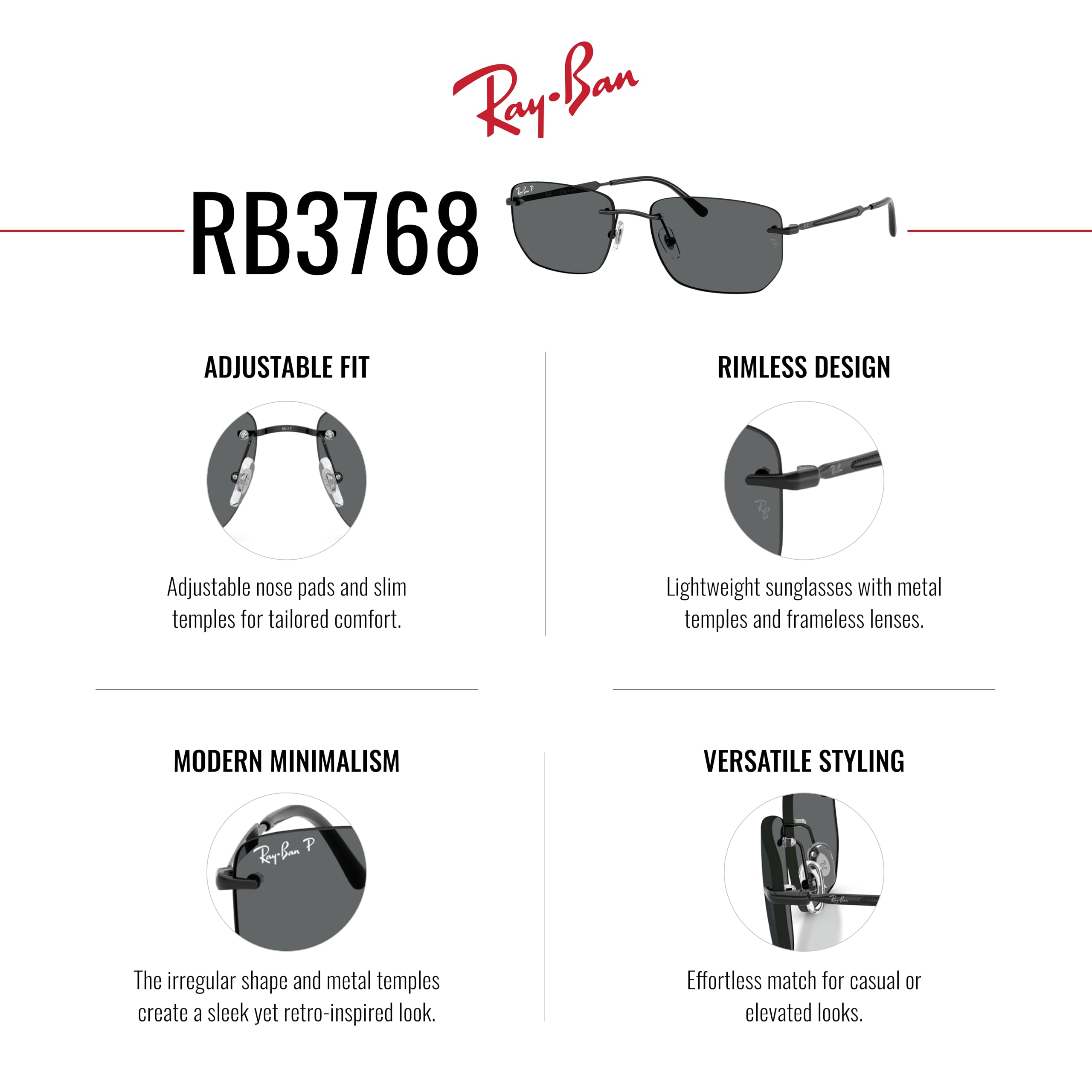 Ray-Ban RB3768 Sunglasses, Black/Dark Grey Polarized, 56 mm
