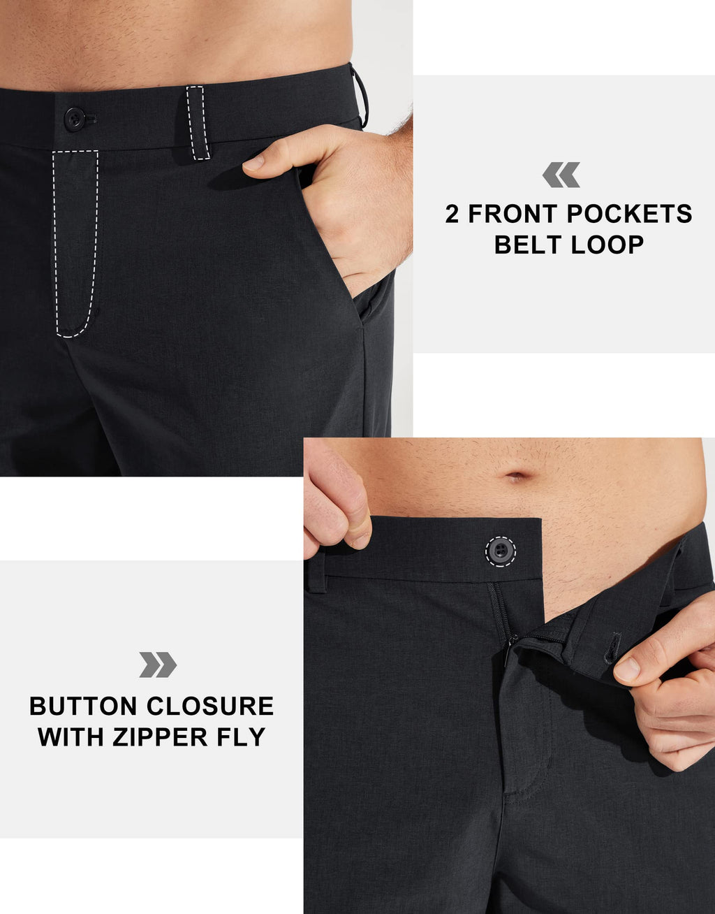 Libin Mens Golf Pants Stretch Work Dress Pants 30" Quick Dry Lightweight Business Casual Pant for Men Comfy, Black, 34W x 30L