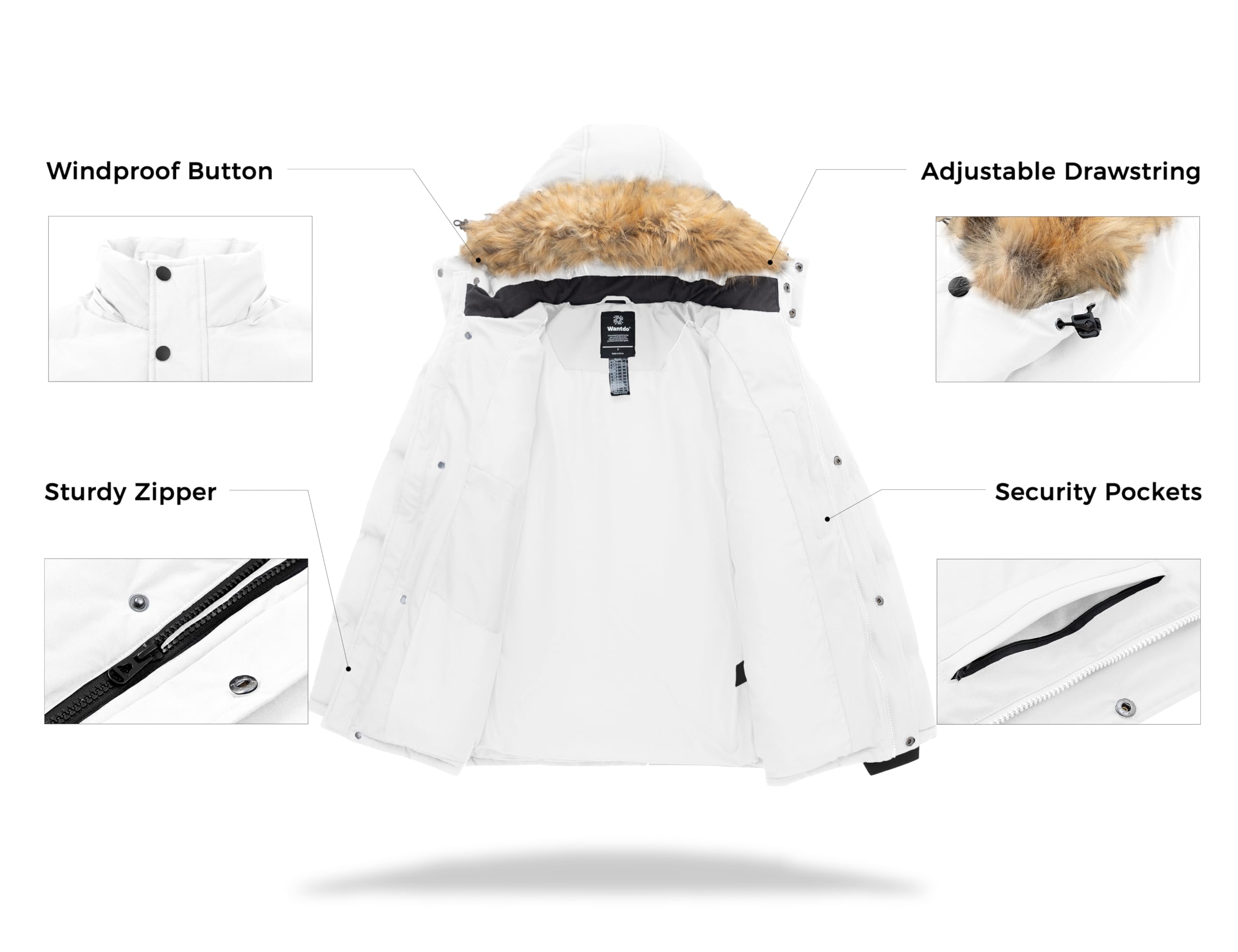 wantdo Men's Bubble Jackets Thicken Puffer Jacket Windproof Winter Coat (White, Medium