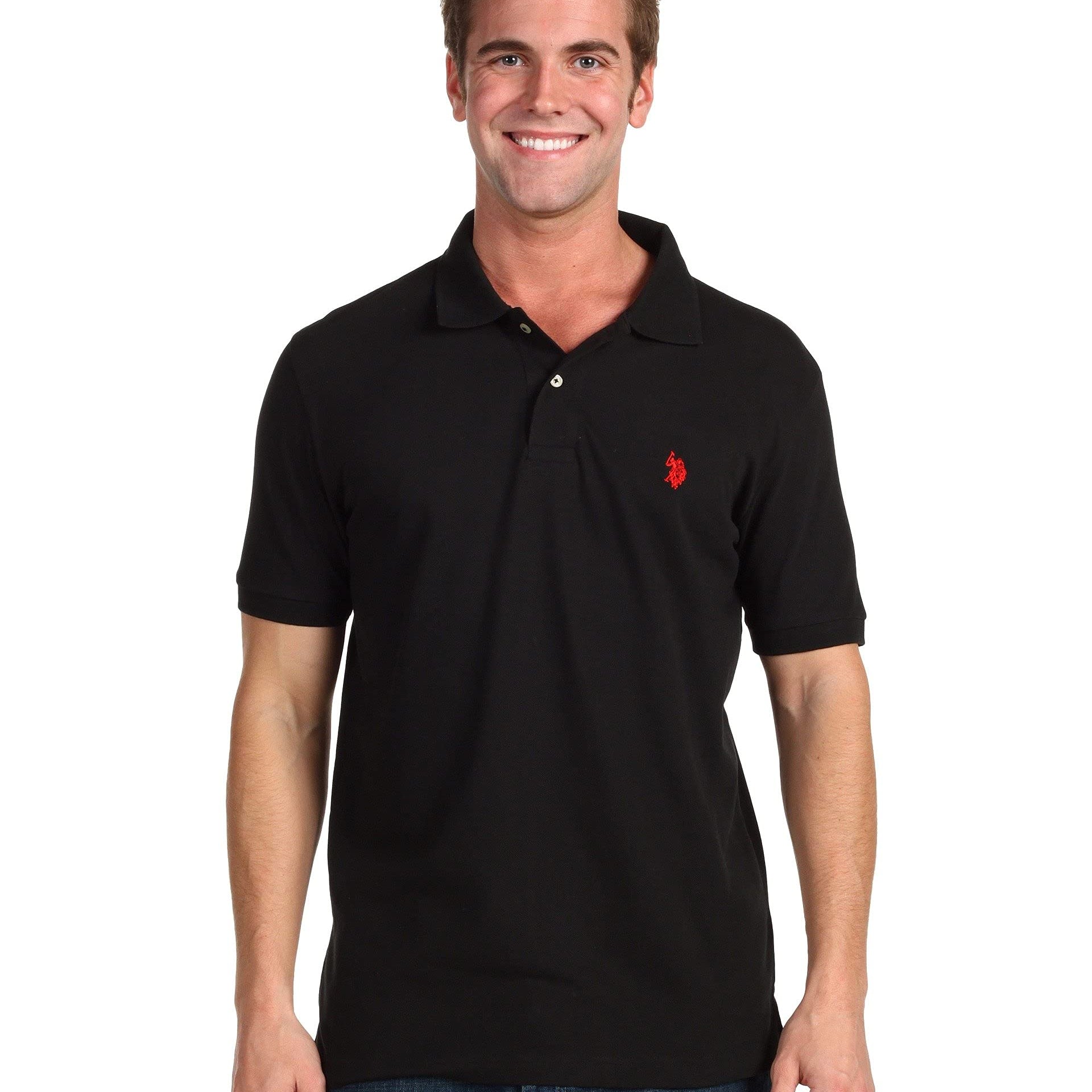 U.S. Polo Assn. Men's Classic Polo Shirt, Two-Button Closure Pique Polo Shirt, Summer Fashion Golf Shirt, Old Black, Medium