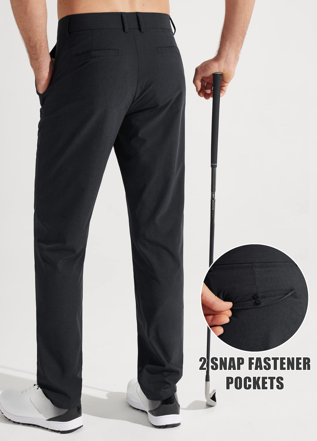 Libin Mens Golf Pants Stretch Work Dress Pants 30" Quick Dry Lightweight Business Casual Pant for Men Comfy, Black, 34W x 30L