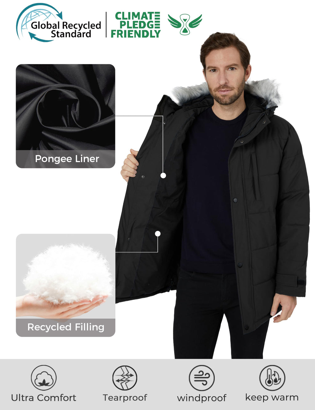 wantdo Men's Puffer Jacket With Hood Bubble Jacket Heavy Winter Coats (Black, Medium)