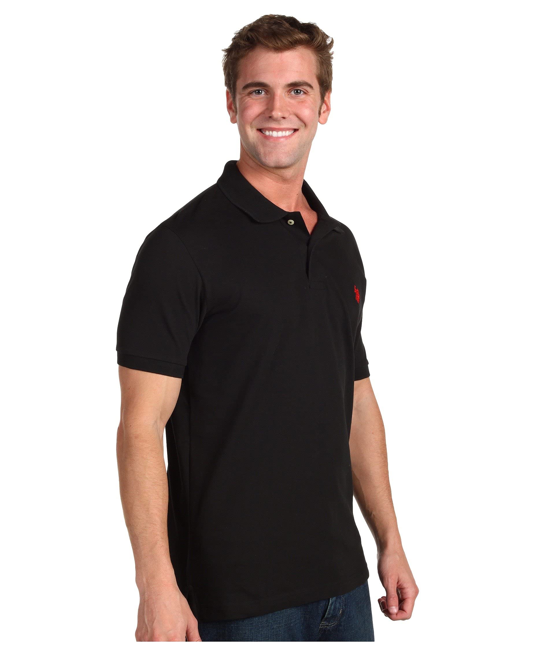 U.S. Polo Assn. Men's Classic Polo Shirt, Two-Button Closure Pique Polo Shirt, Summer Fashion Golf Shirt, Old Black, Medium