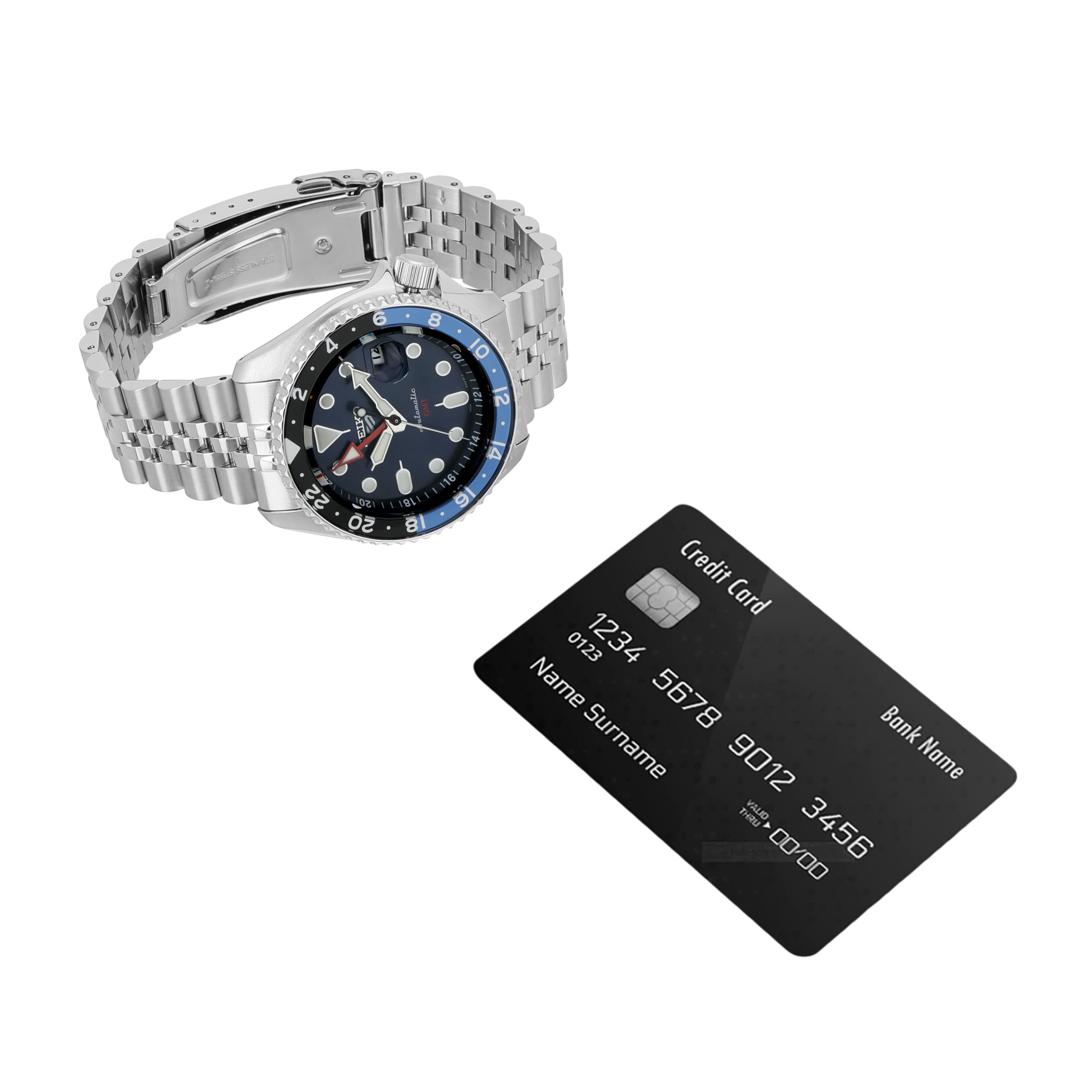 Seiko SSK003 Automatic Watch for Men - 5 -Sports - Blue Dial with Date Calendar and Luminous Hands & Markers and Black & Blue GMT Bezel, 100m Water-Resistant