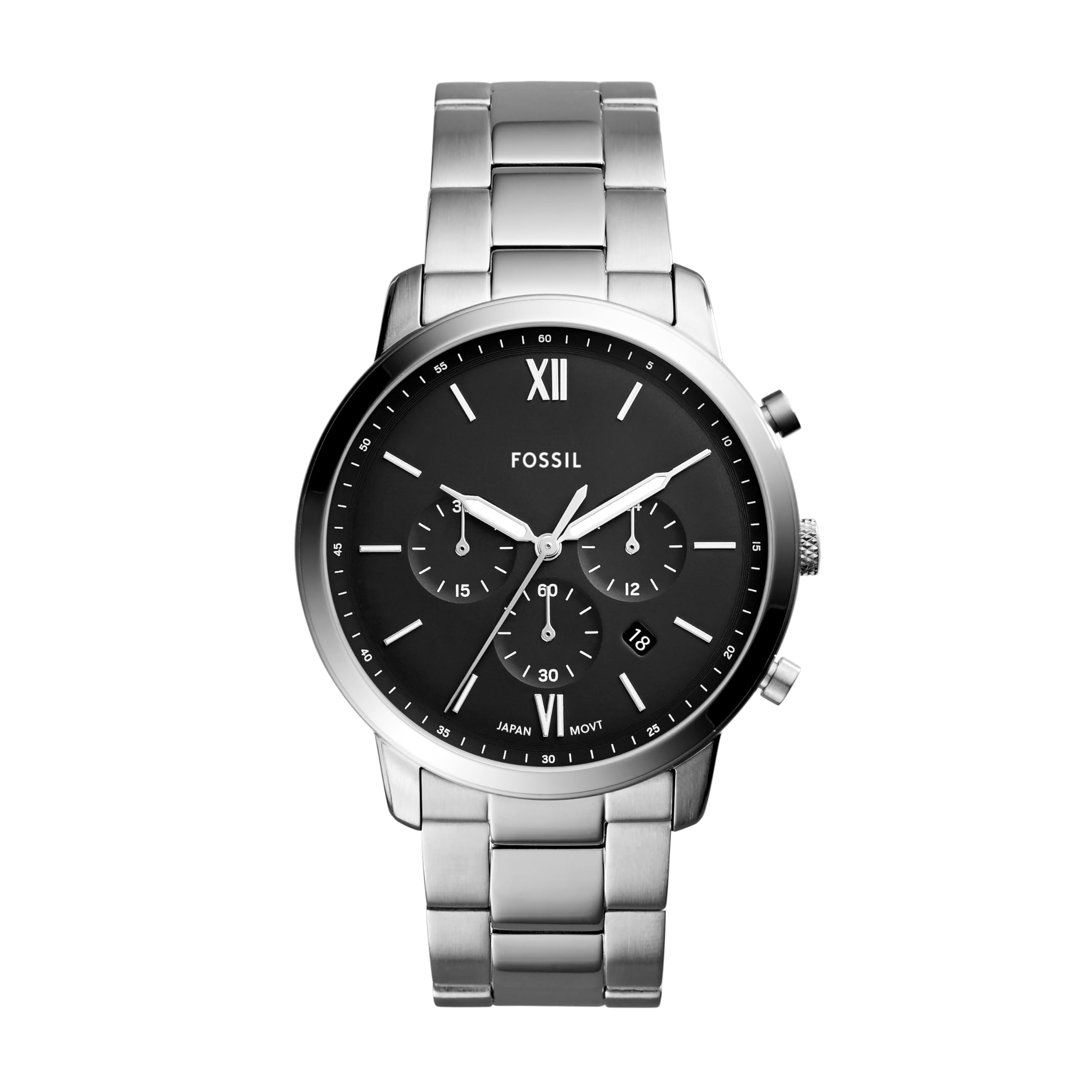 Fossil Men's Watch, Neutra Quartz Stainless Steel Chronograph Watch for Men, Color: Silver
