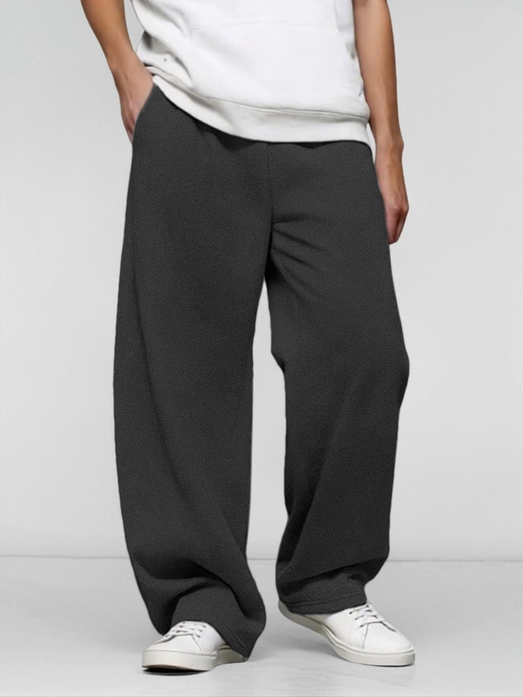 LuminBlaze Men’s Baggy Sweatpants with Elastic Drawstring Waist, Wide-Leg Casual Loose Cotton Joggers with Deep Pockets Black