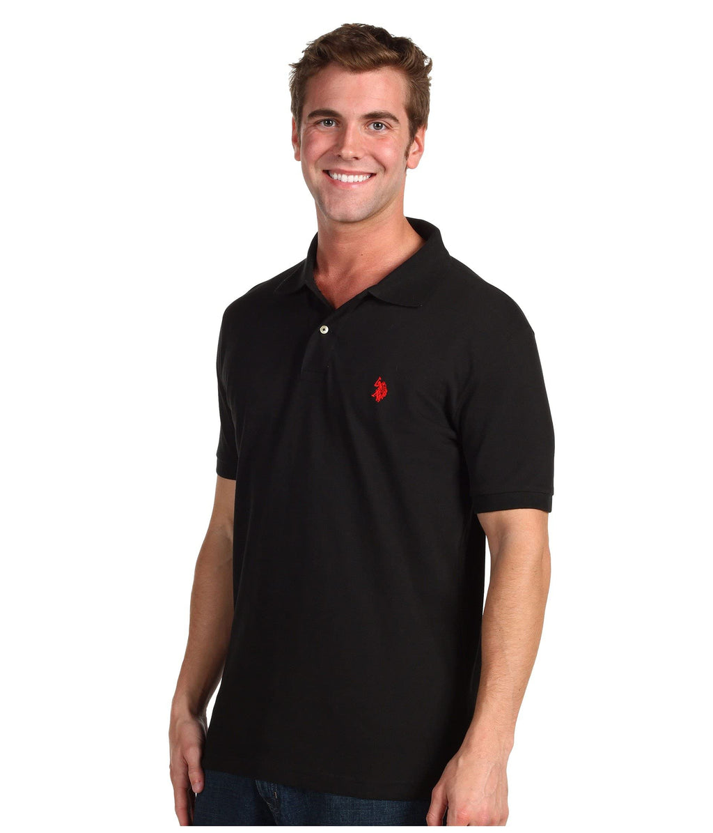 U.S. Polo Assn. Men's Classic Polo Shirt, Two-Button Closure Pique Polo Shirt, Summer Fashion Golf Shirt, Old Black, Medium