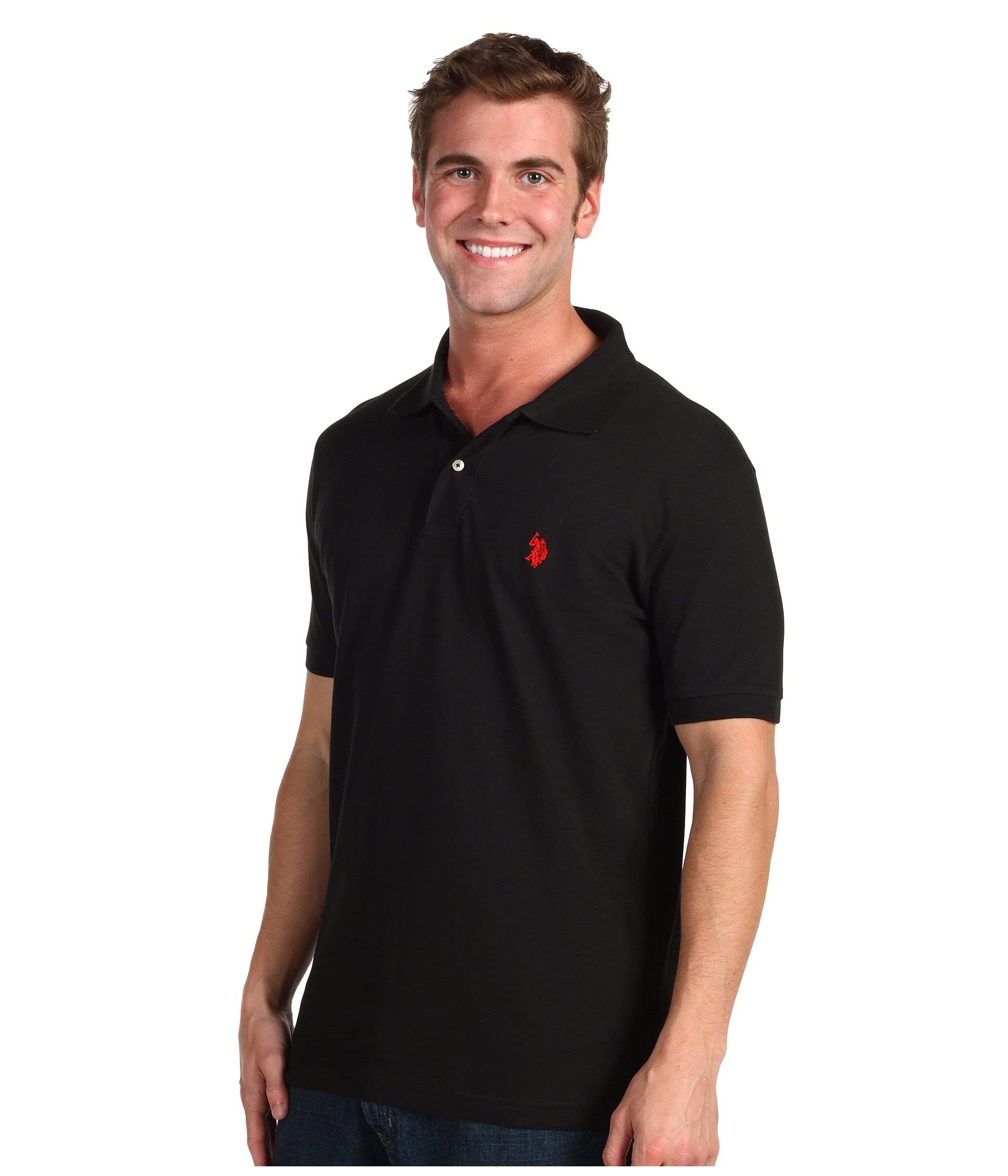 U.S. Polo Assn. Men's Classic Polo Shirt, Two-Button Closure Pique Polo Shirt, Summer Fashion Golf Shirt, Old Black, Medium