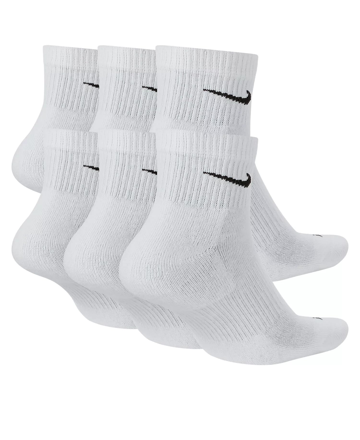 Nike Everyday Plus Dri-FIT Cushioned Ankle Athletic Training Casual Socks - 6 Pack (US, Alpha, Medium, Regular, Regular, White)
