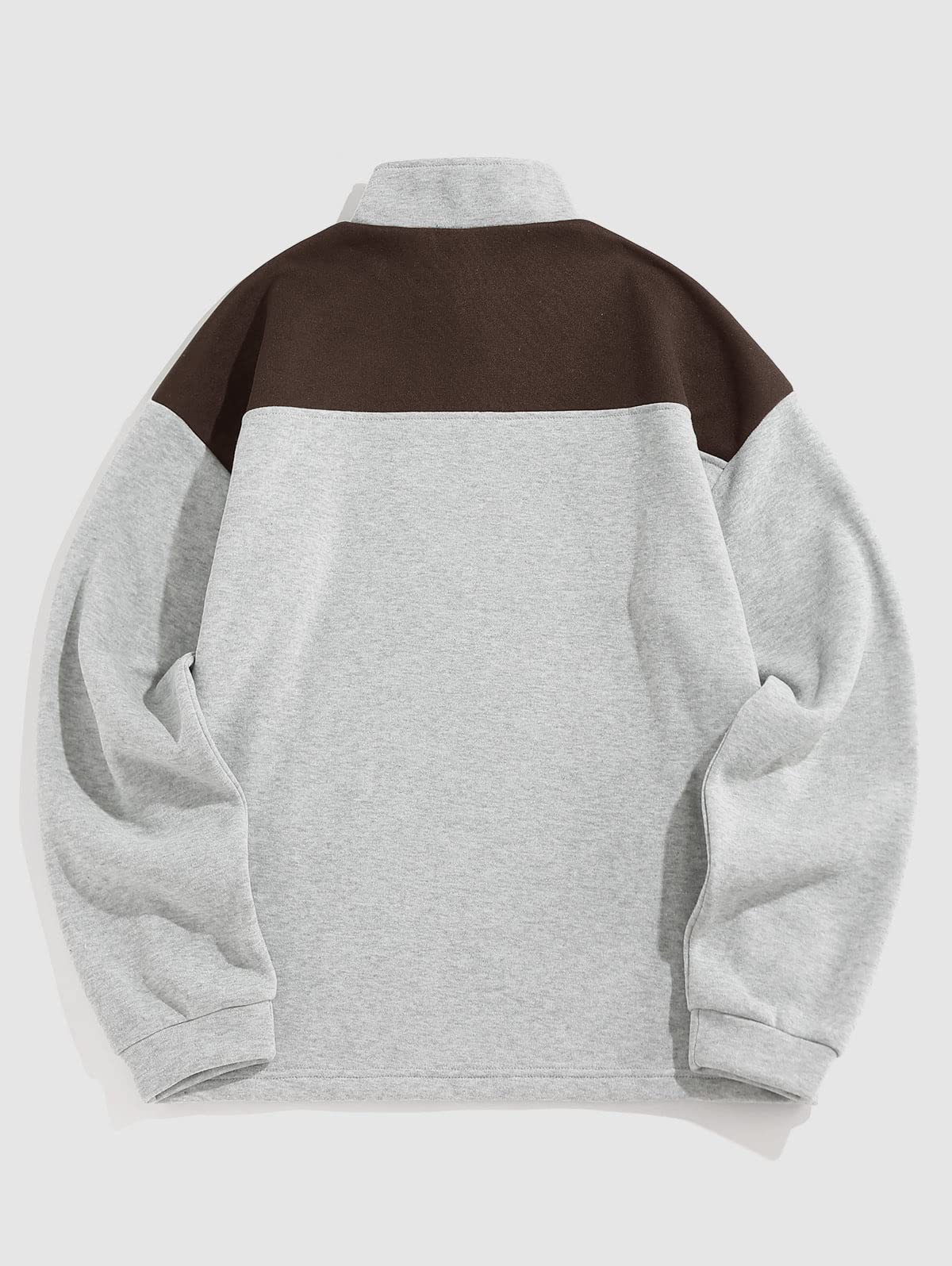 ZAFUL Men's Letters Embroidered Raglan Sleeve Quarter Zip Fleece Vintage Pullover Sweatshirt (ALASKA-Deep Coffee, L)