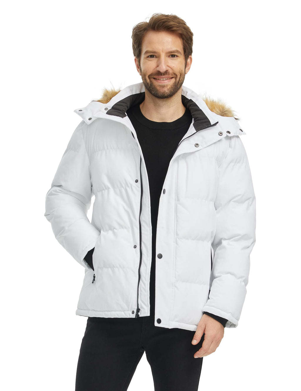 wantdo Men's Bubble Jackets Thicken Puffer Jacket Windproof Winter Coat (White, Medium