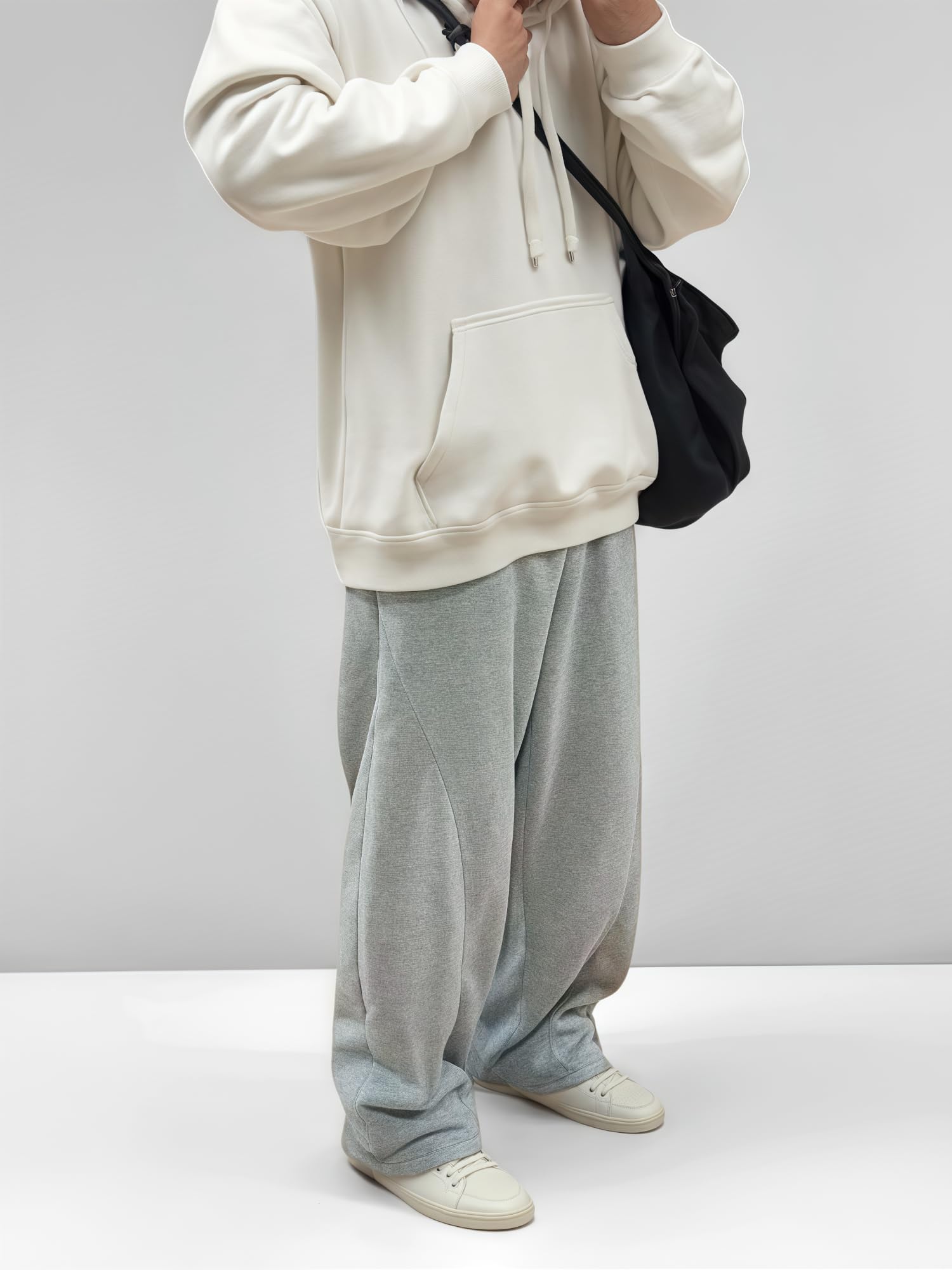 LuminBlaze Men’s Baggy Sweatpants with Elastic Drawstring Waist, Breathable Wide-Leg Casual Loose Cotton Joggers Deep Pockets Grey
