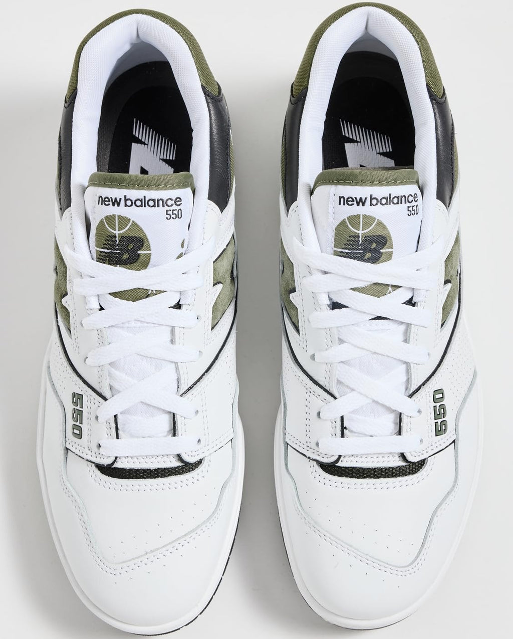New Balance Men's 550 Sneakers, White/Dark Olivine, 9 Medium US