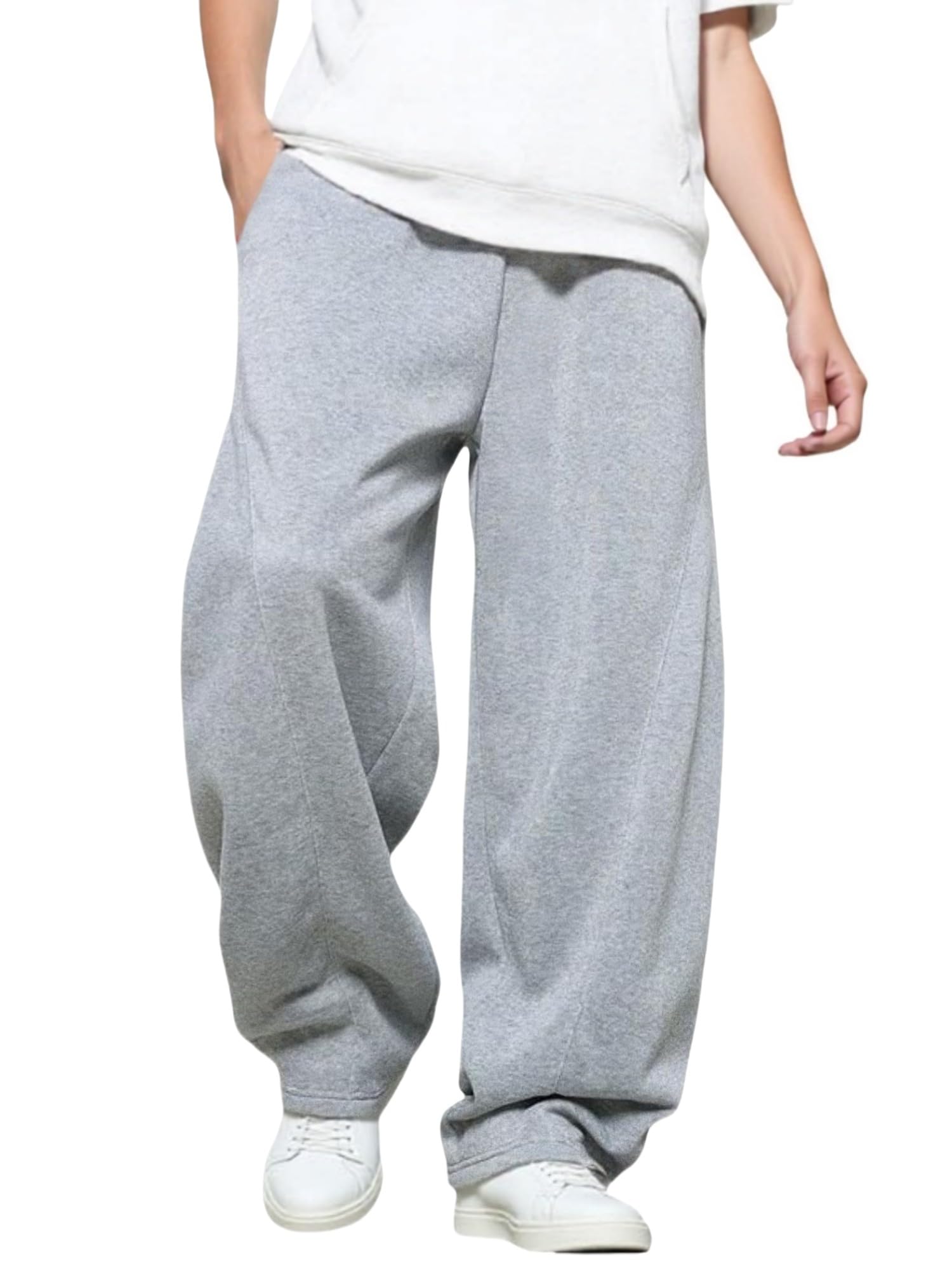 LuminBlaze Men’s Baggy Sweatpants with Elastic Drawstring Waist, Breathable Wide-Leg Casual Loose Cotton Joggers Deep Pockets Grey