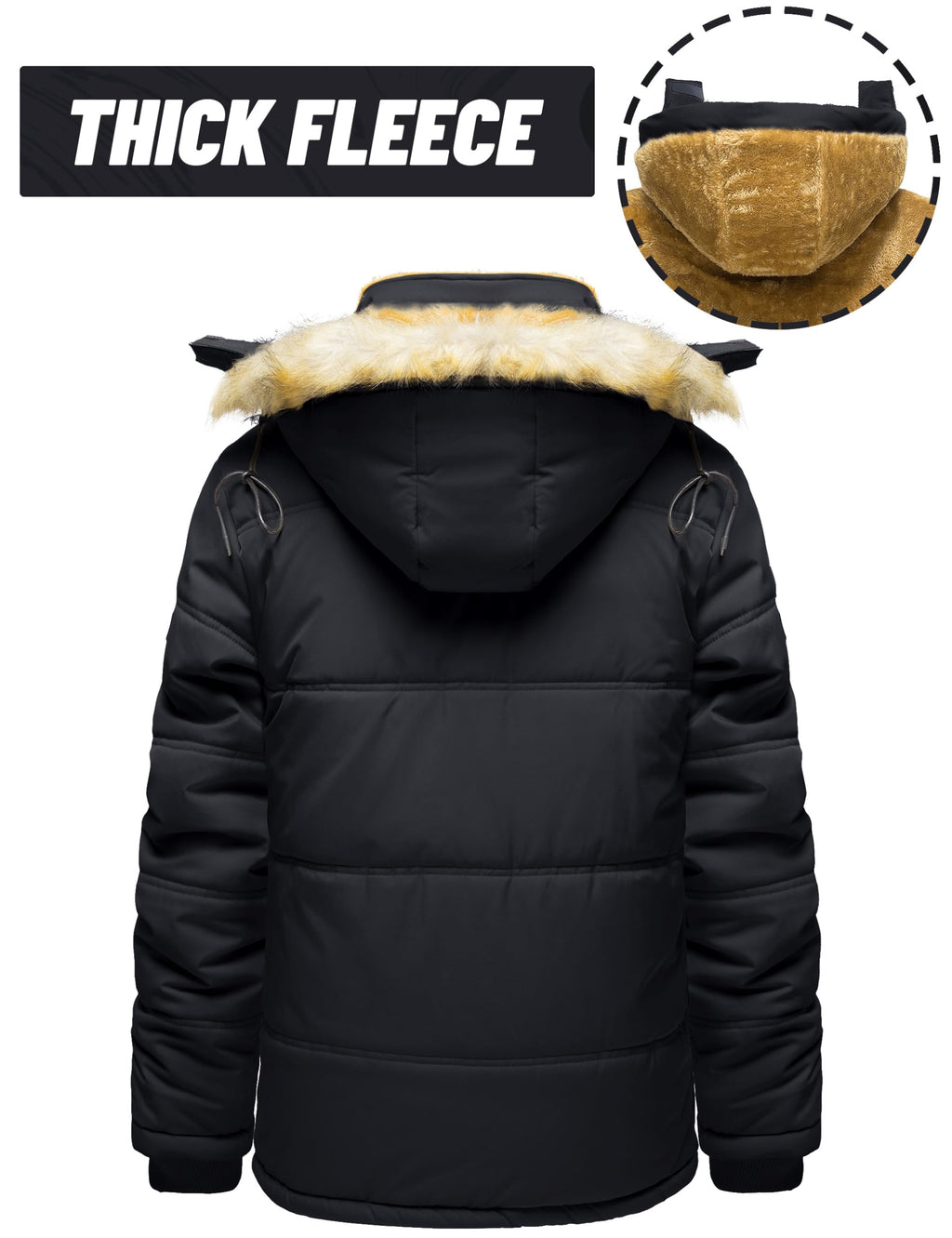TACVASEN Coat for Men Winter Jacket with Hood Water Repellent Windbreaker Warm Fleece Hiking Jacket Black