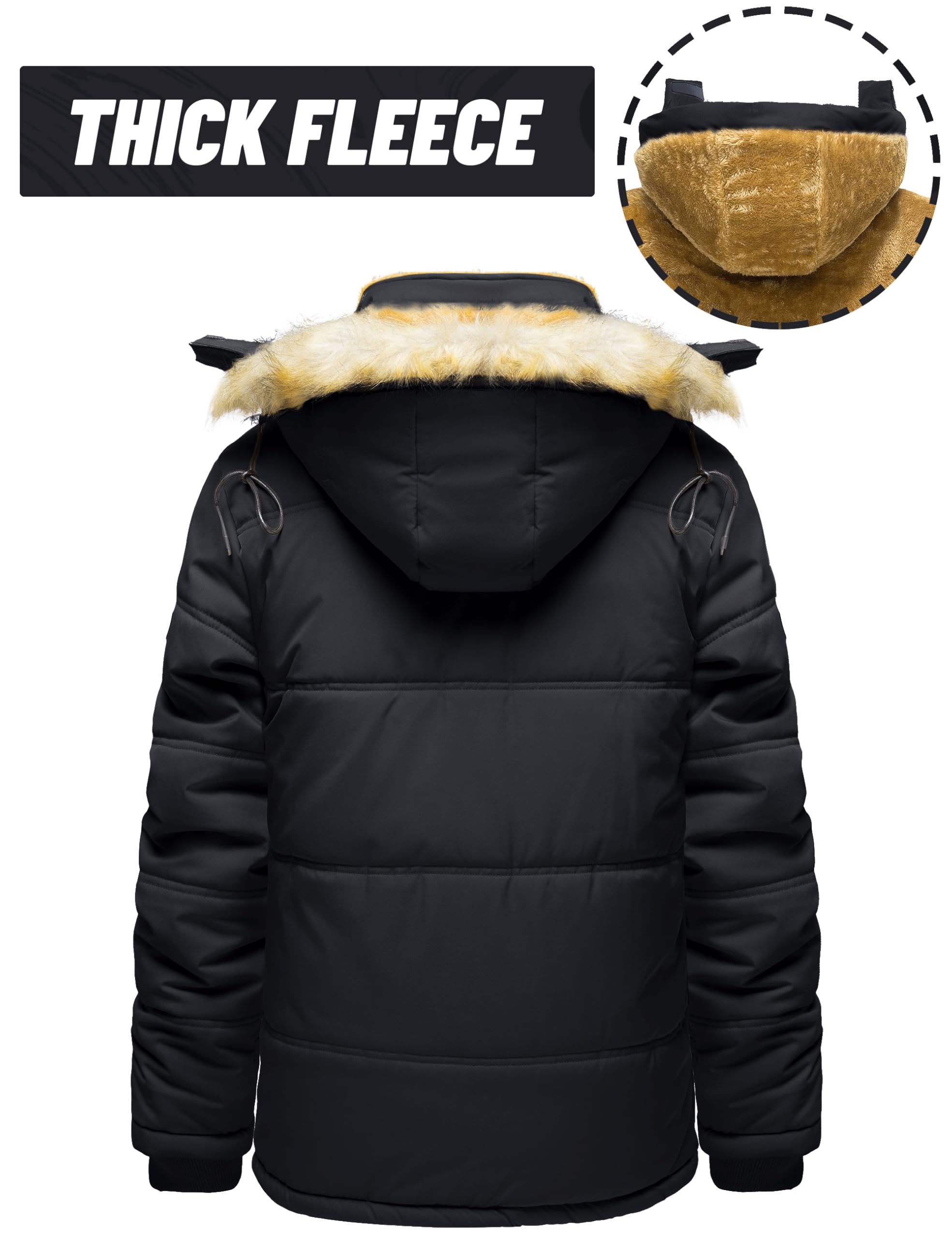 TACVASEN Coat for Men Winter Jacket with Hood Water Repellent Windbreaker Warm Fleece Hiking Jacket Black