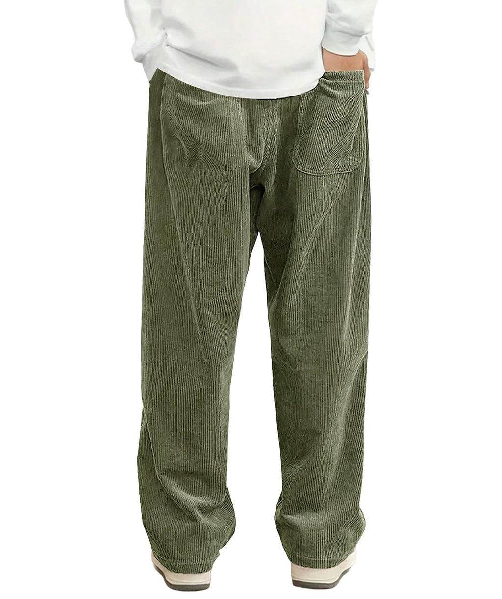 Hidkat Mens Corduroy Casual Pants Fashion Loose Fit Wide Leg Pants Straight Sweatpants Elastic Waist Drawstring Light Green