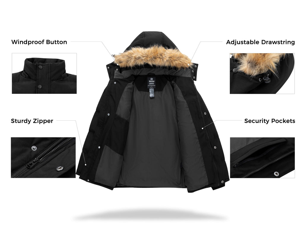 wantdo Men's Winter Jacket Black Puffer Jackets Winter Coat with Hood (Black, Medium)