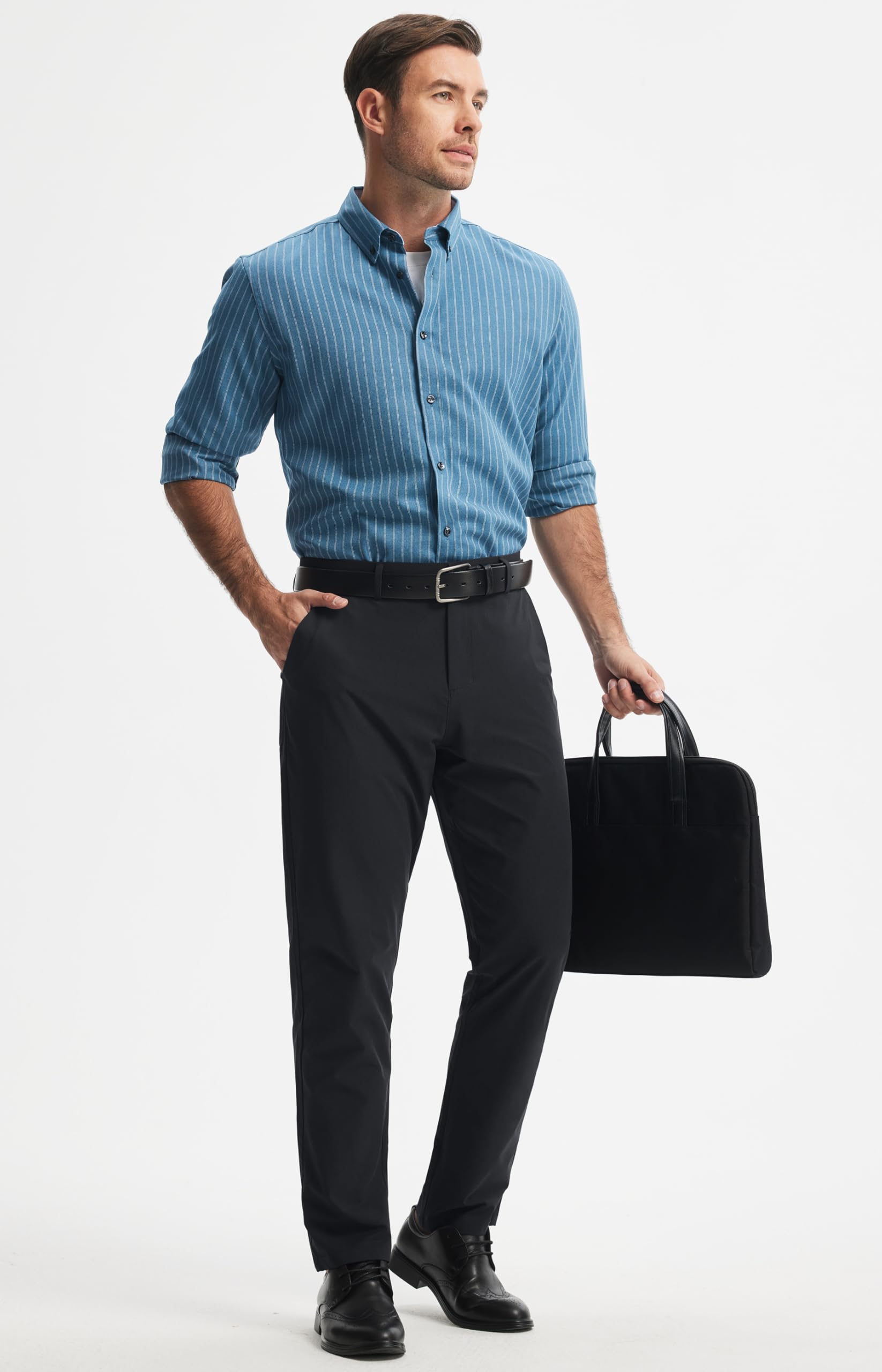 Libin Mens Golf Pants Stretch Work Dress Pants 30" Quick Dry Lightweight Business Casual Pant for Men Comfy, Black, 34W x 30L