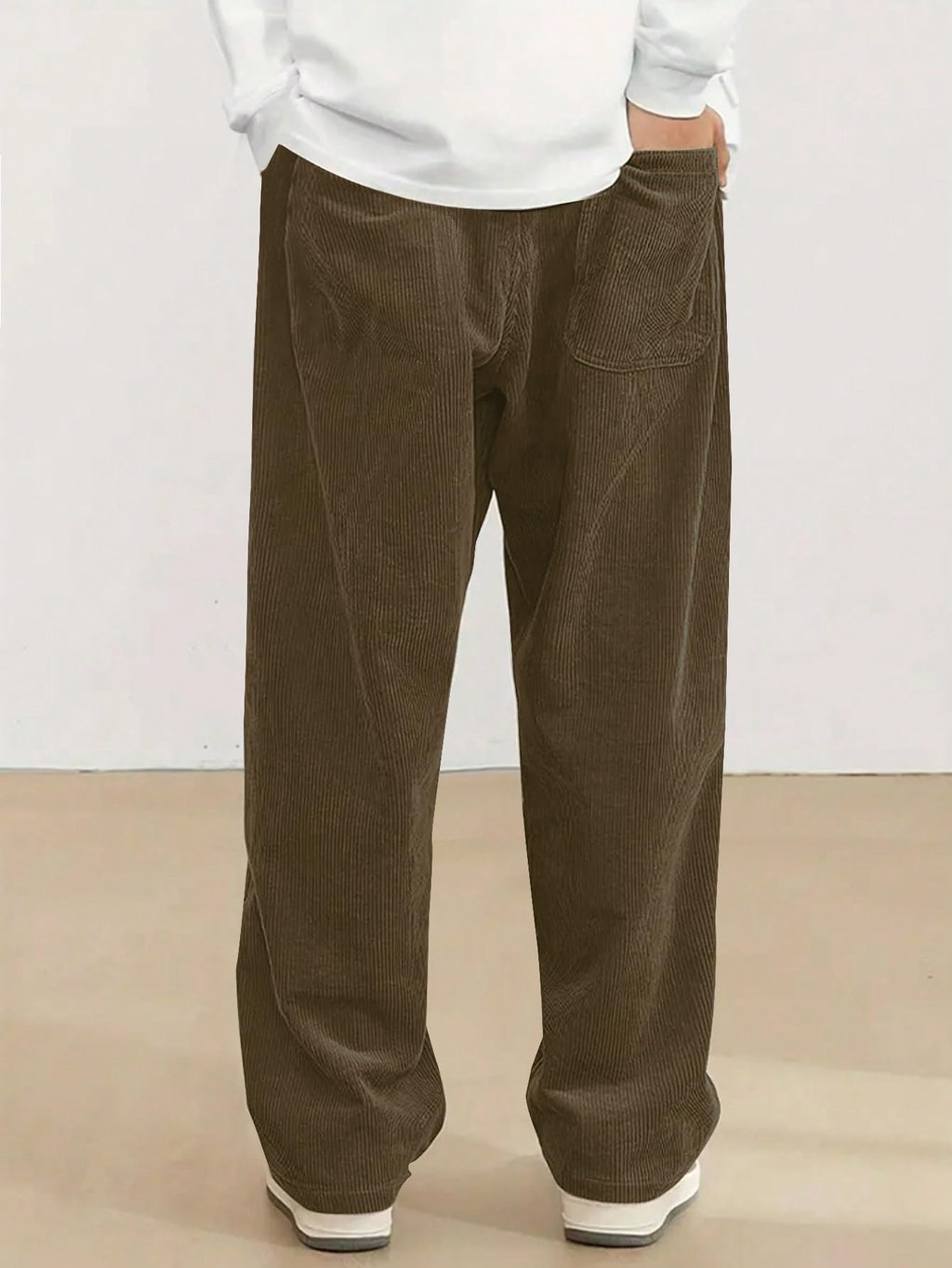 Hidkat Mens Corduroy Casual Pants Fashion Loose Fit Wide Leg Pants Straight Sweatpants Elastic Waist Drawstring Brown