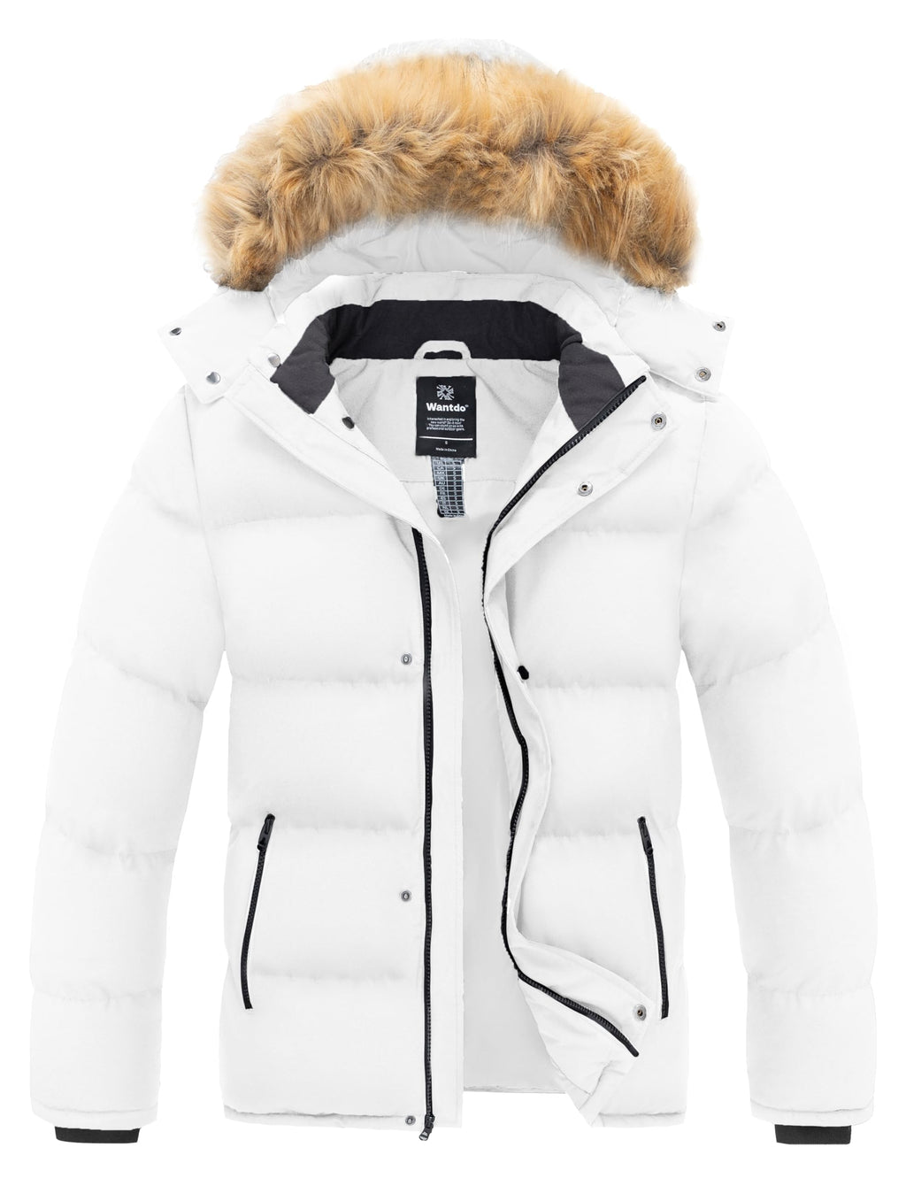 wantdo Men's Bubble Jackets Thicken Puffer Jacket Windproof Winter Coat (White, Medium