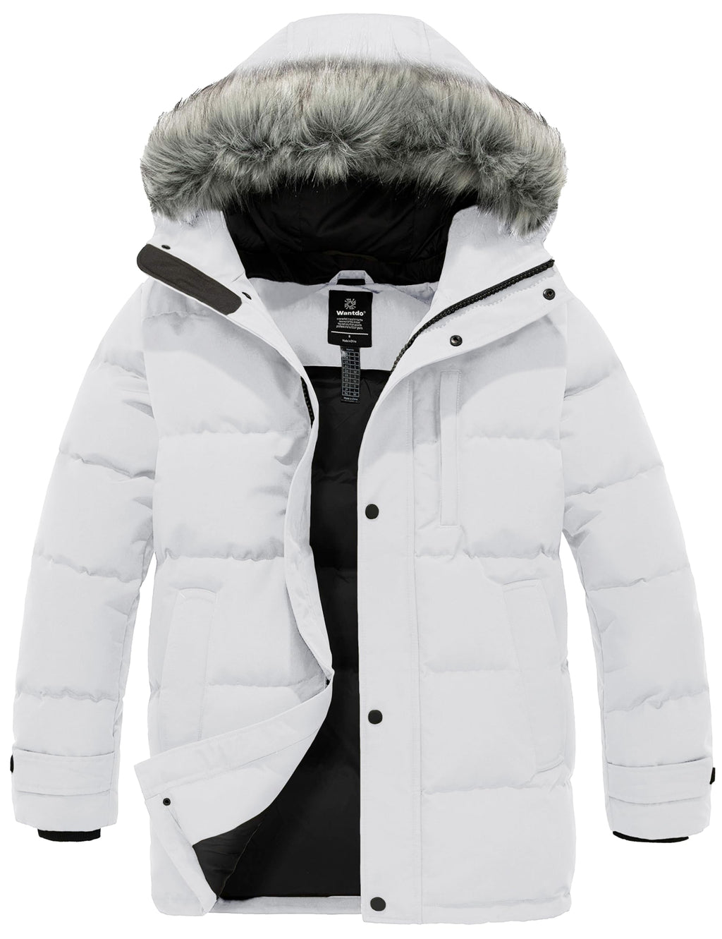 wantdo Men's Winter Coats Thick Bubble Jackets Waterproof Rain Jackets (White, Medium)