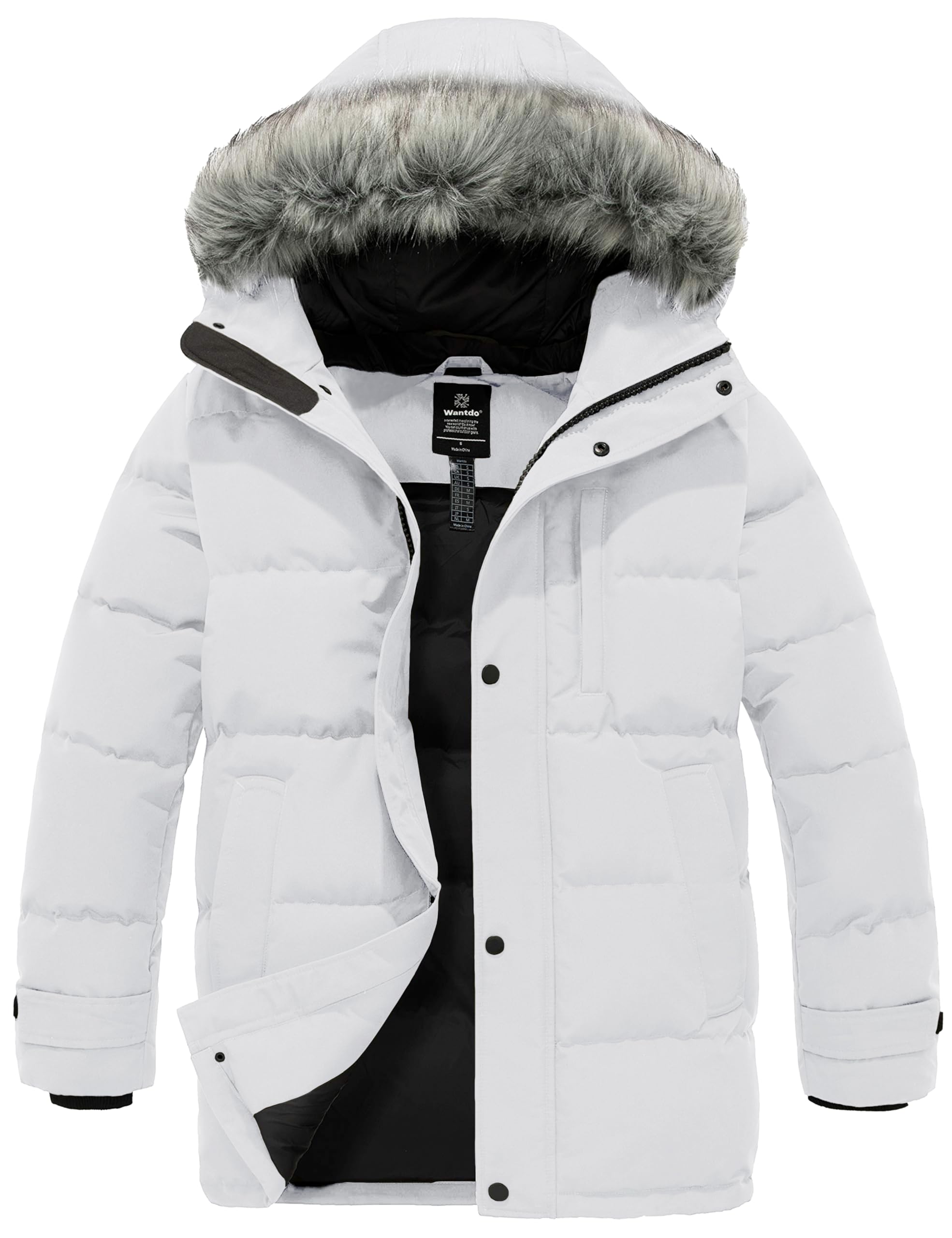 wantdo Men's Winter Coats Thick Bubble Jackets Waterproof Rain Jackets (White, Medium)