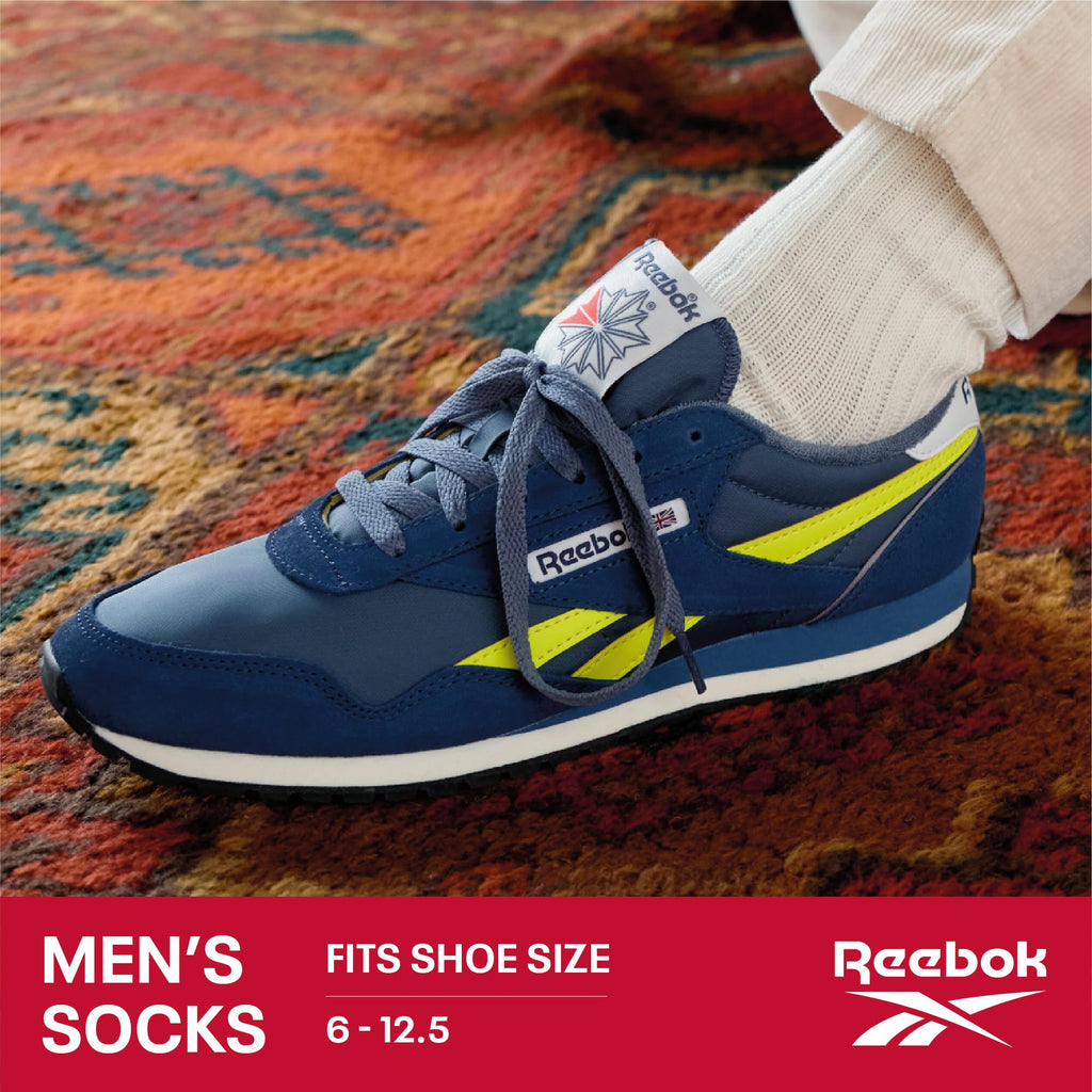 Reebok Mens Athletic Crew Socks - 5 Pack Moisture Wicking Cushioned Athletic Socks for Men with Reinforced Seams (6-12.5), Size 6-12.5, All White